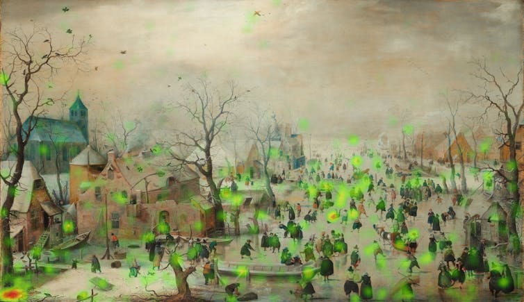 Kids see artwork differently: What tells us the newest analysis on eye monitoring 1 Painting with tags in neon green