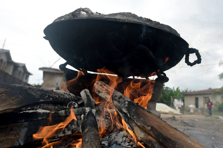 A pot on a wood fire.