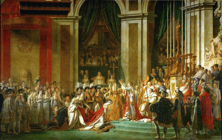 A painting depicts Napoléon's coronation at Notre Dame in 1804.