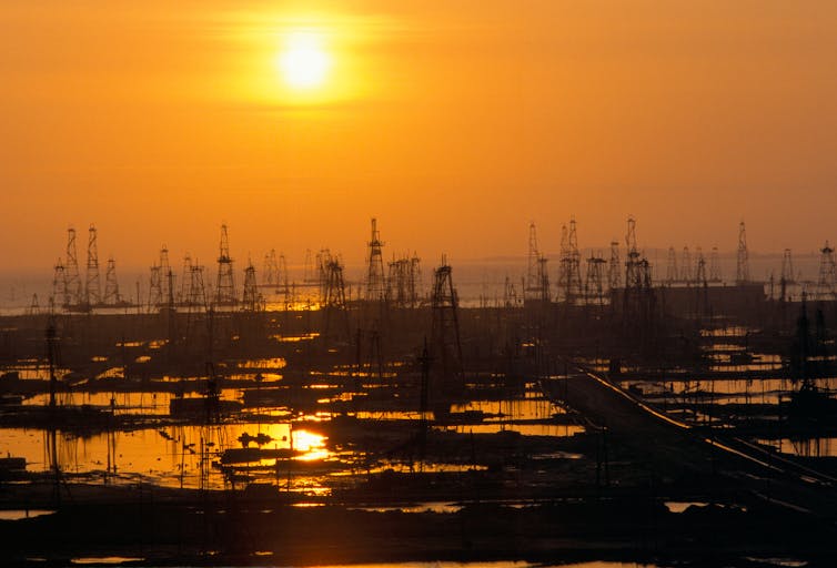 oil field at sunset