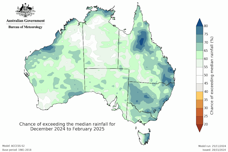 This summer will likely be wetter and warmer for most Australians, bureau forecast says