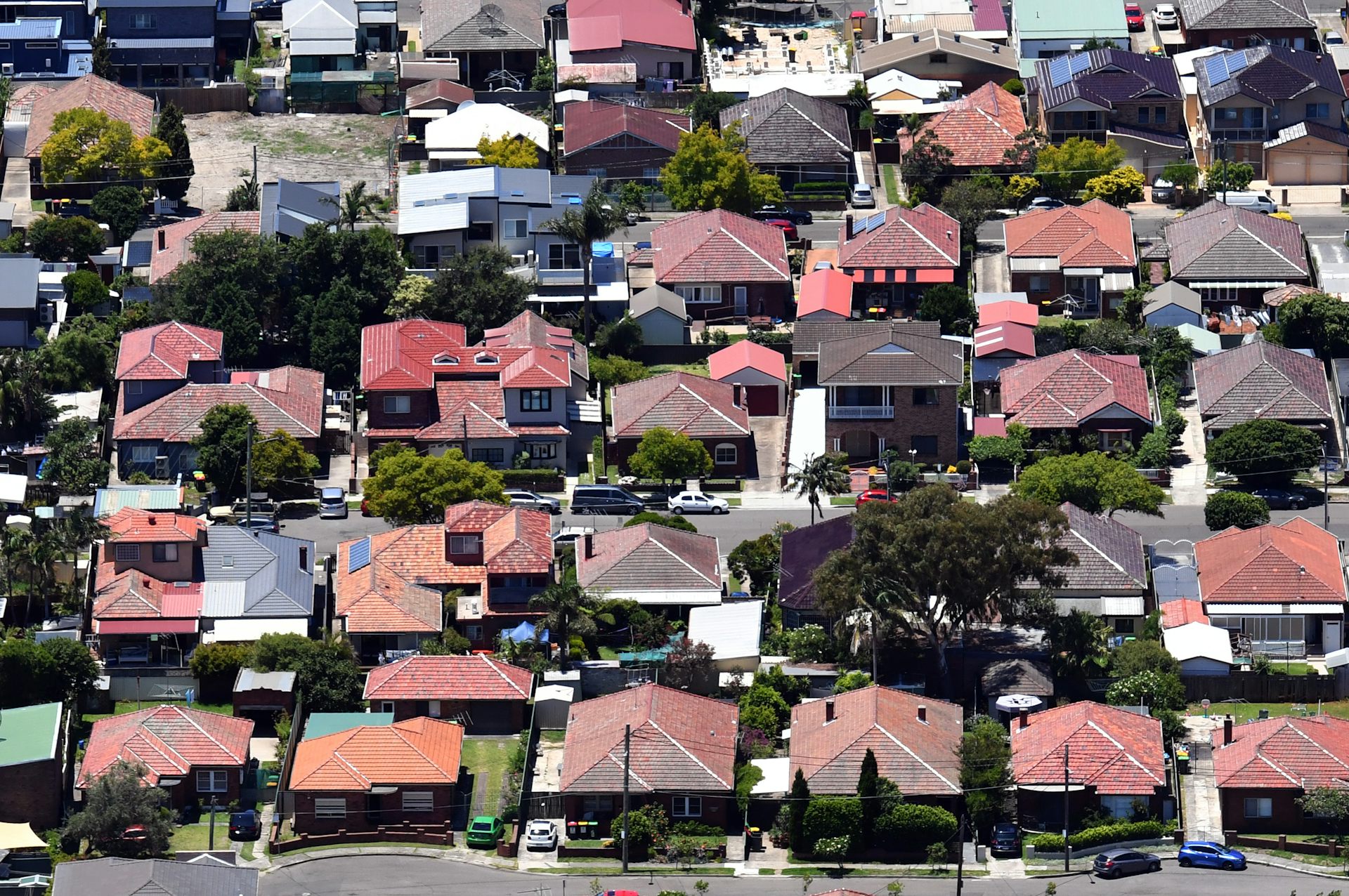 Aerial view of suburban houses in Sydney