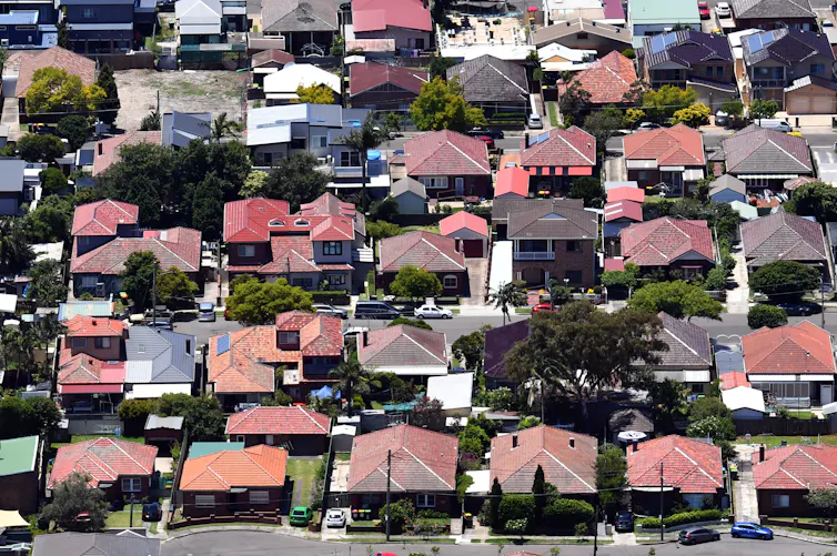 Aerial view of suburban houses in Sydney