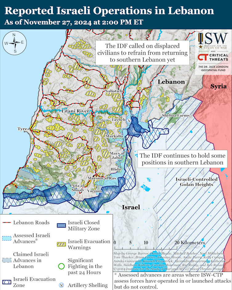 ISW map showing the state of the conflict as the ceasefire deal came into operation on November 27.