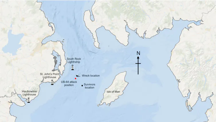 A map showing where the HMS Stephen Furness lies.