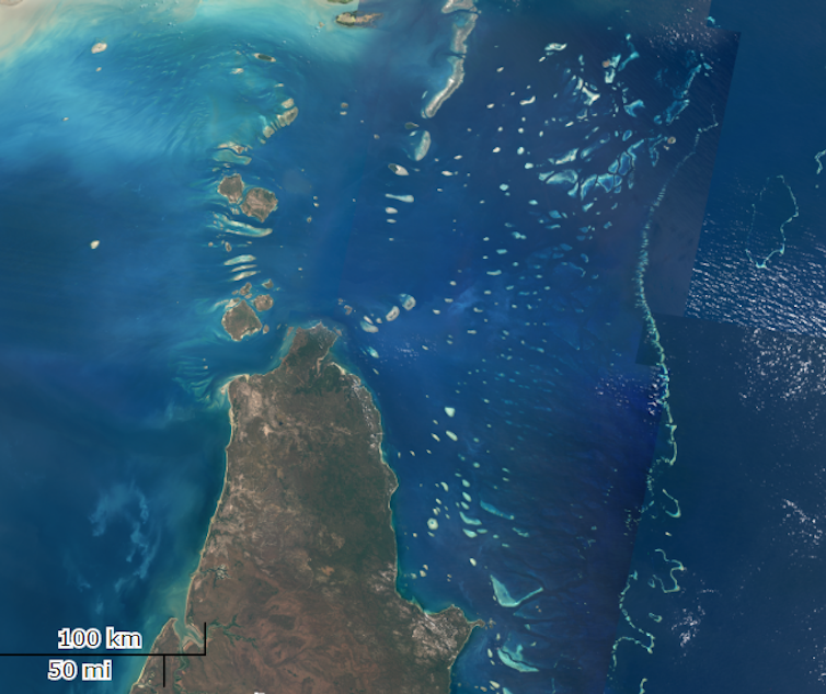 satellite image of cape york and torres strait islands