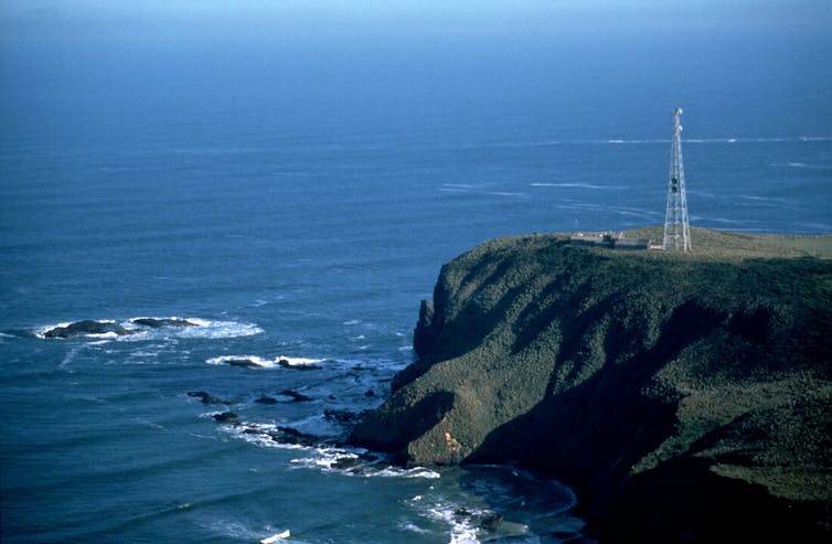 The Kennaook/Cape Grim Baseline Air Pollution Station on a clifftop high above the ocean, Tasmania