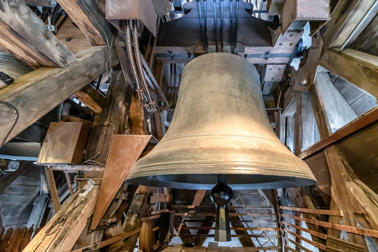 A bell in a rooftop.