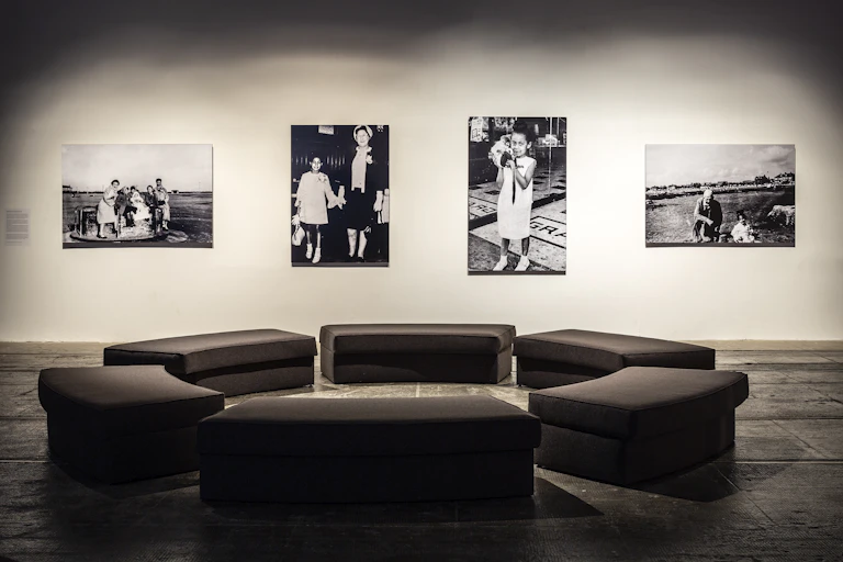 Four black and white images showing a blendedfamily.
