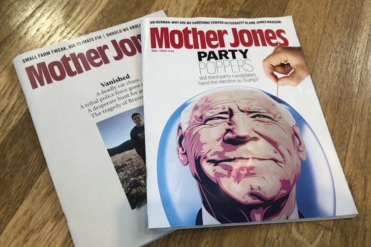 two magazines with the headline MOTHER JONES