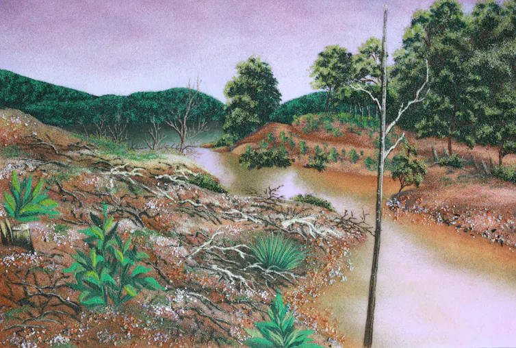 A scene along a river.
