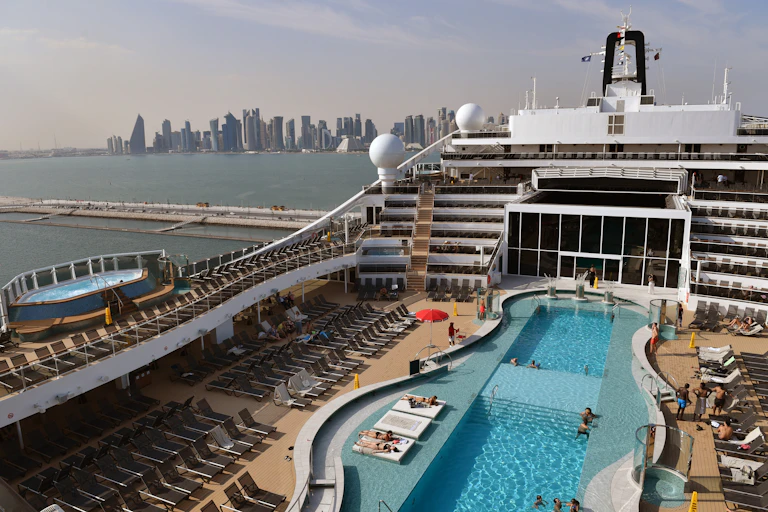 Guests relax on board the MSC World Europa ahead of its naming ceremony on Nov. 12, 2022.