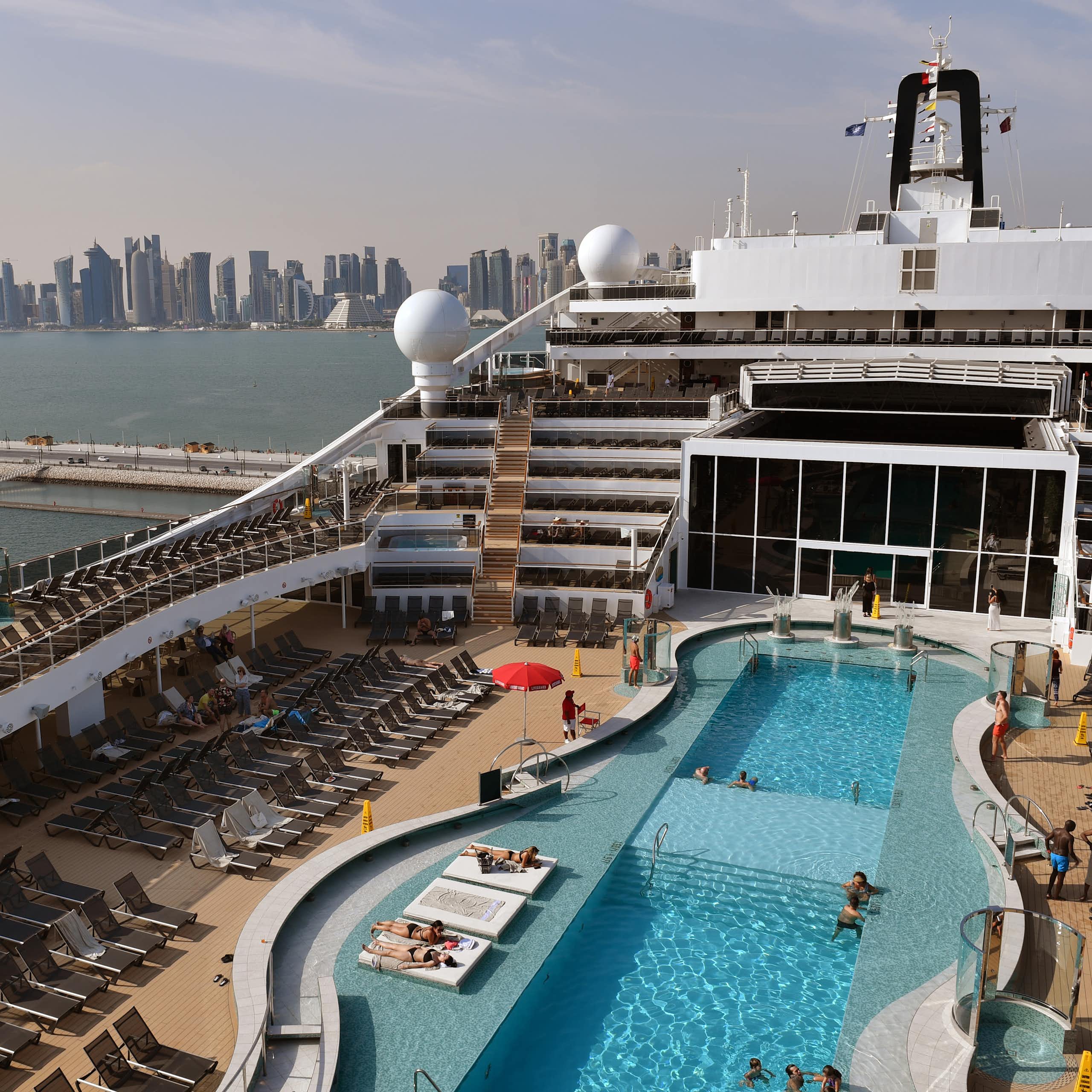 Guests relax on board the MSC World Europa ahead of its naming ceremony on Nov. 12, 2022.