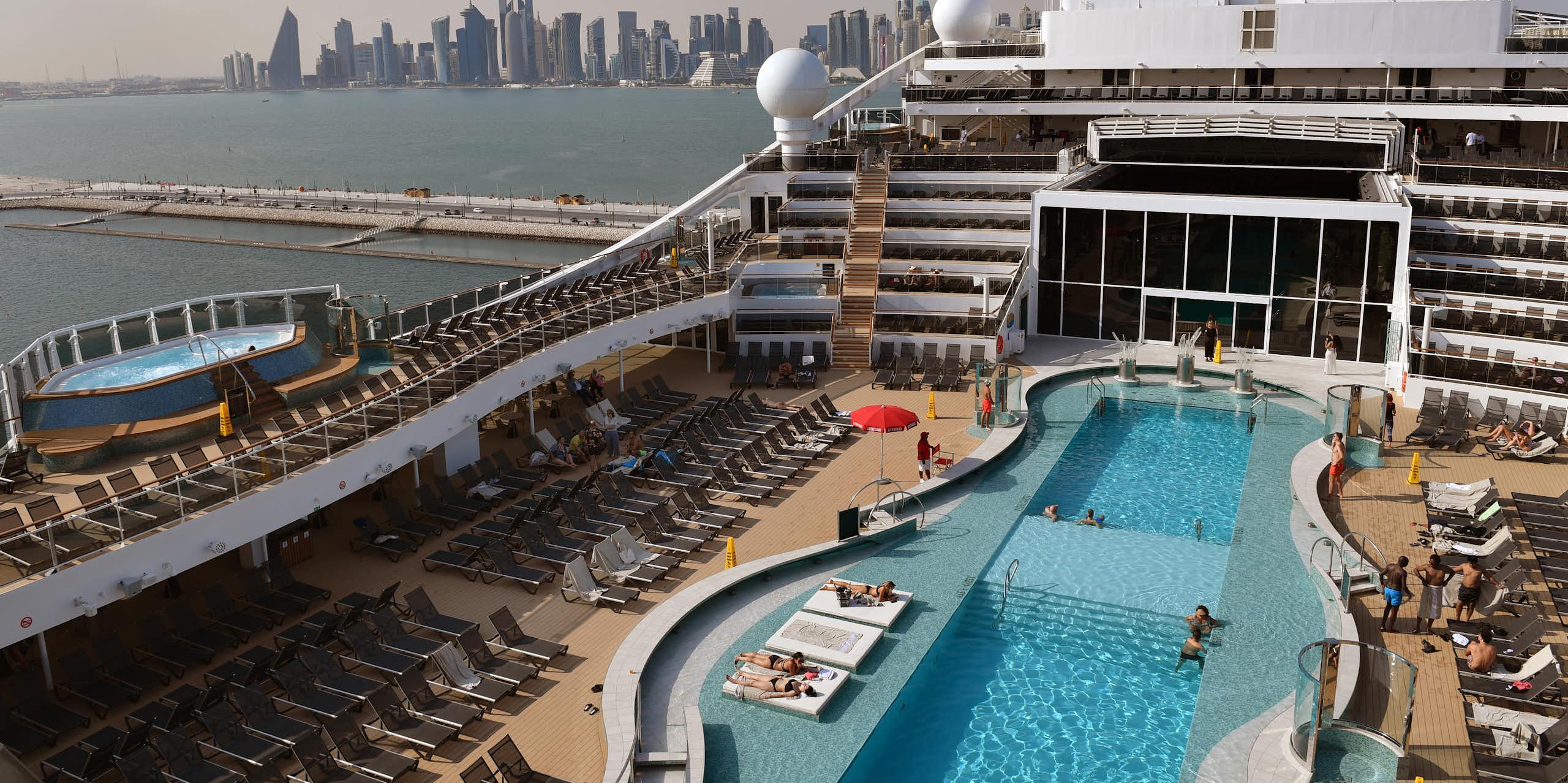 Guests relax on board the MSC World Europa ahead of its naming ceremony on Nov. 12, 2022.
