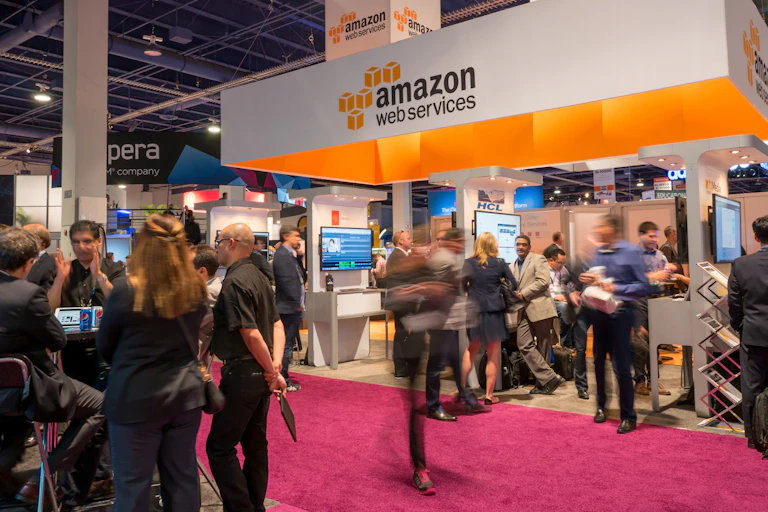 An Amazon Web Services stand at a trade show.