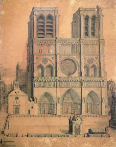Black and white drawing of the Notre-Dame