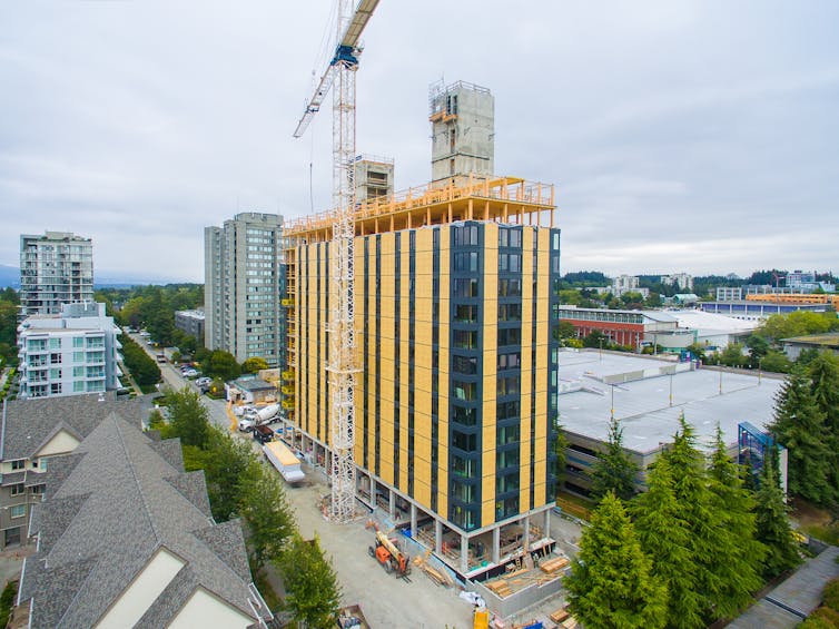 A 12-story building made out wood in British Columbia