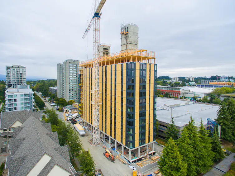 A 12-story building made out wood in British Columbia