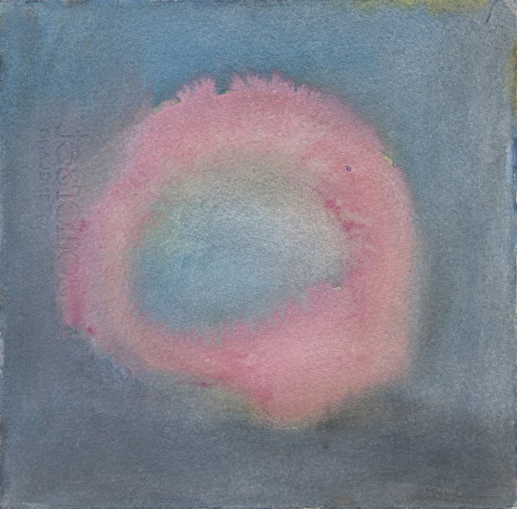 A painting, a round red circle.