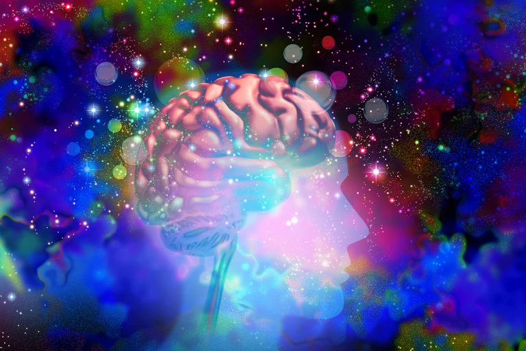 Colourful image of a brain representing an altered state of consciousness.