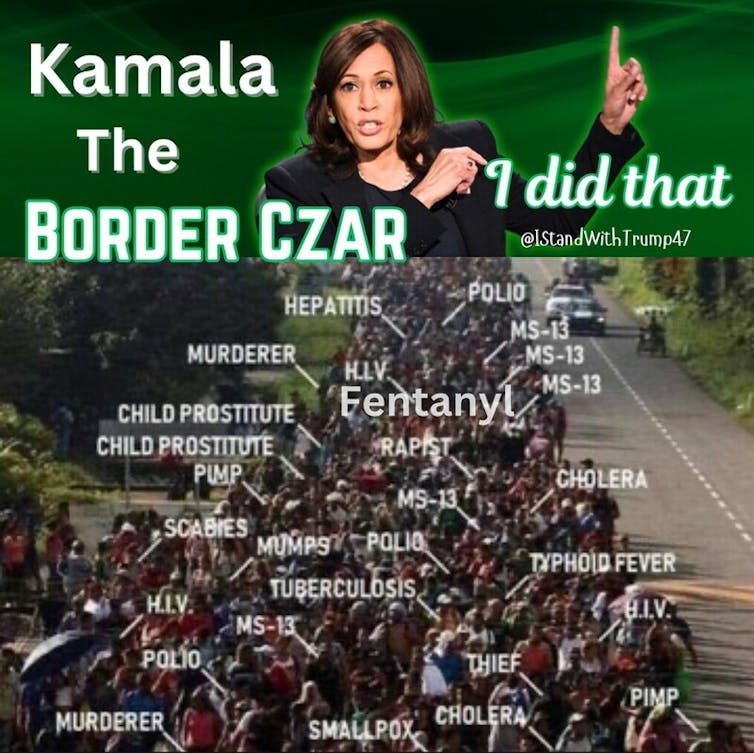 Image critiquant les politiques d’immigration attribuées à Kamala Harris