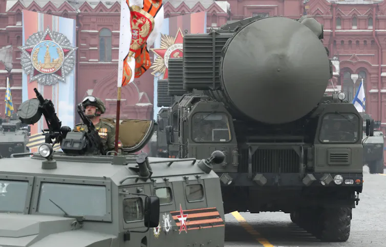 Russian strategic nuclear missiles Yars rolls along Red square during the Victory Day parade on Red square in Moscow, Russia, 09 May 2019.