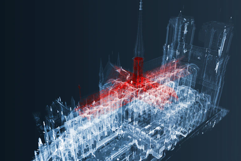 Superposition de nuages de points 3D de Notre-Dame de Paris avant l'incendie de 2019