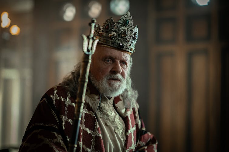 Anthony Hopkins wears a crown as King Herod.