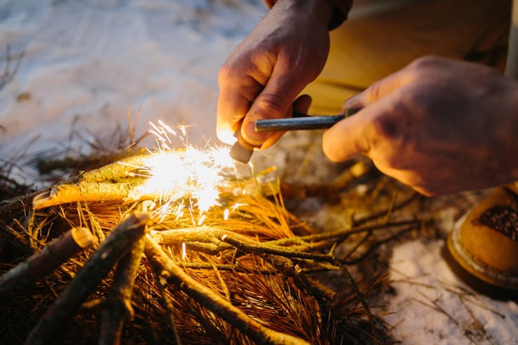 Lighting a campfire