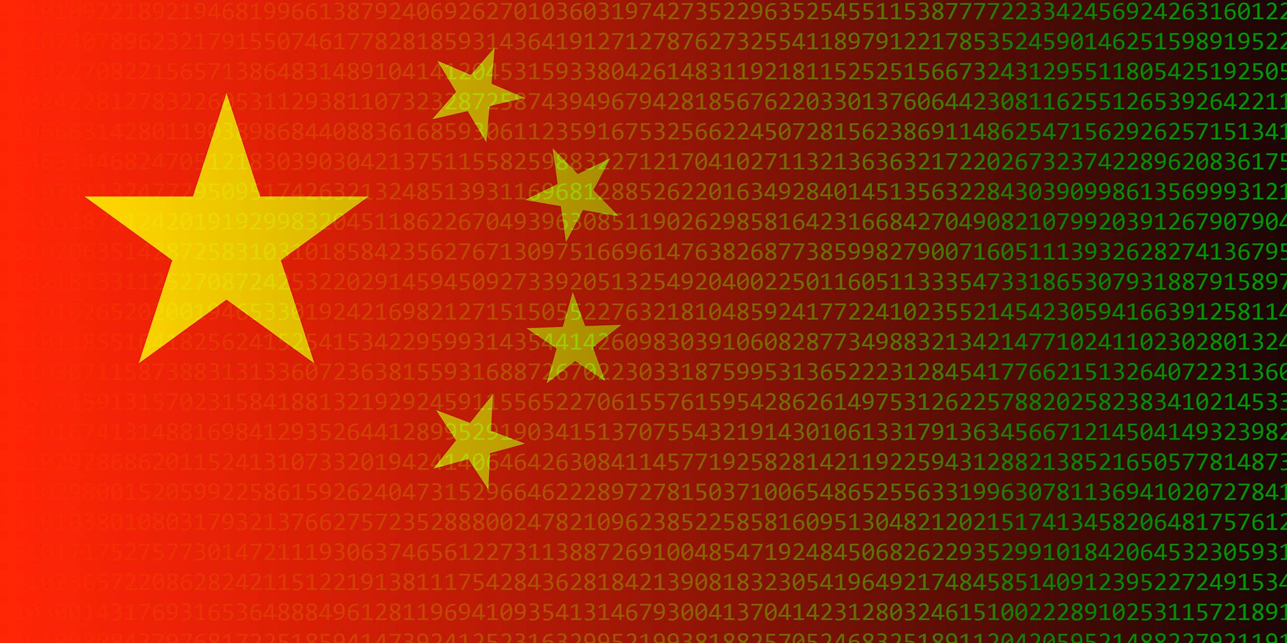 a red background with yellow stars that fades left to right to strings of green digits on a black background