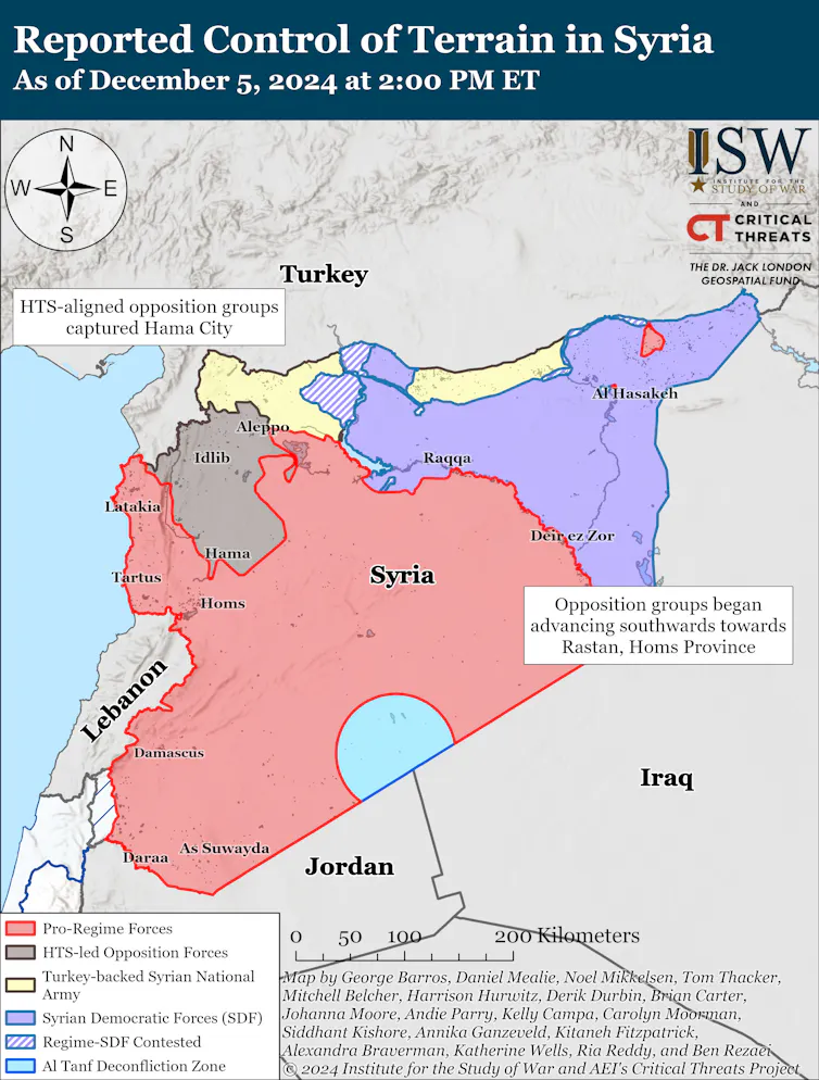A map showing the state of the rebel advance in Syria as of December 5.