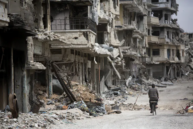 Destroyed buildings in Homs, Syria.