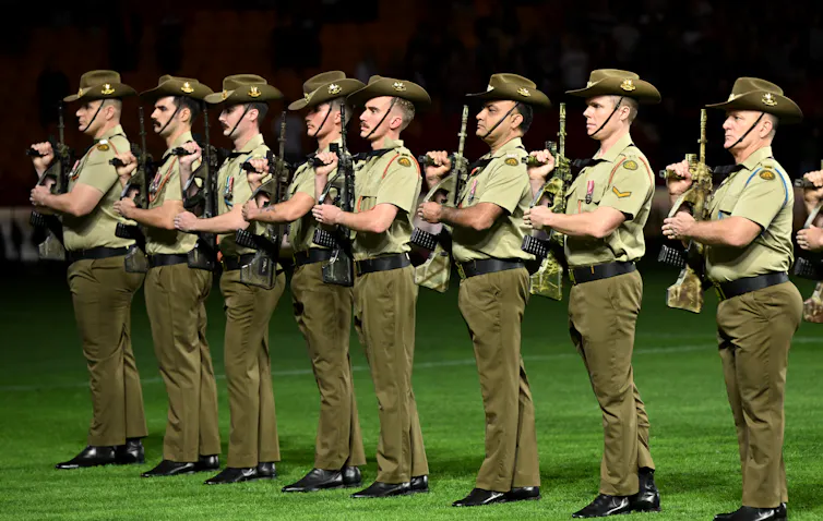 A row of Australian army soldiers in uniform