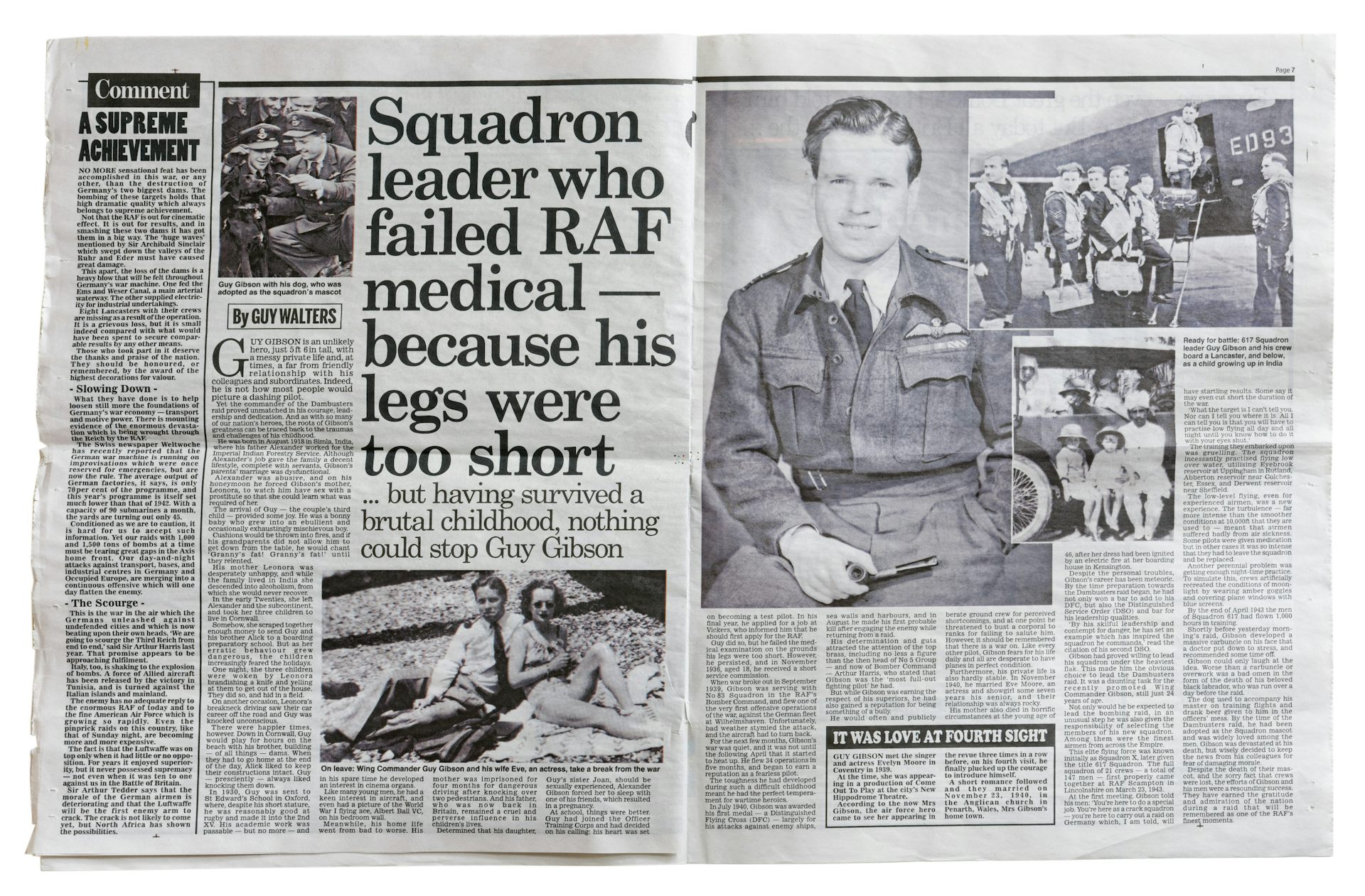 Daily Mail report of Dambusters' Raid with picture of Guy Gibson
