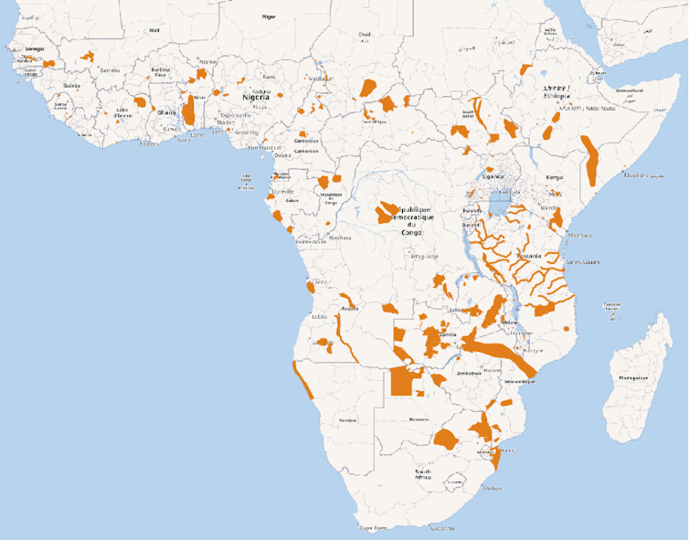 Annotated map of Africa.
