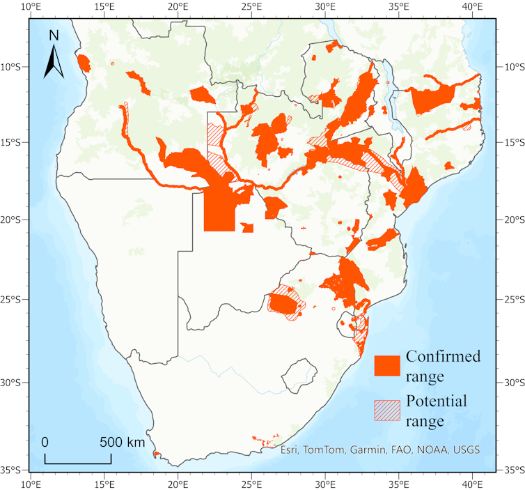 Annotated map of southern Africa.