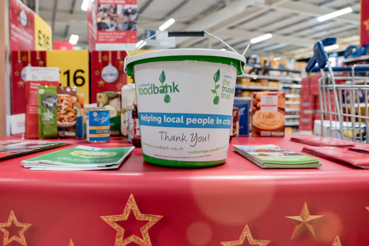 trussell trust collection bucket in a supermarket
