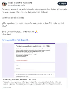 Encuesta en redes de la 'palabra del año' creada por la autora.