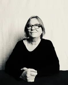 A black and white photo of a woman, Sonya Voumard.