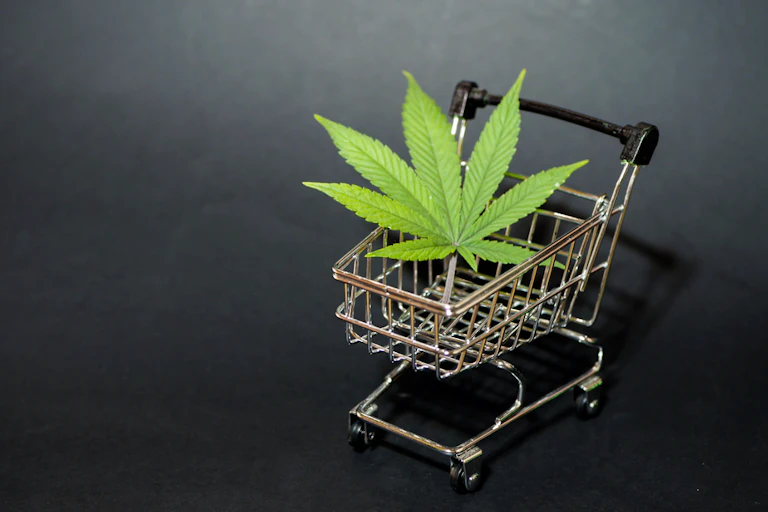 Cannabis leaf in shopping trolley