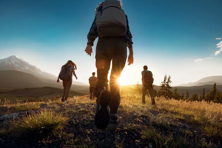 Group of people hiking in the outdoors