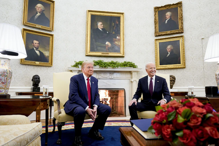 Donald Trump and Joe Biden meet in the White House.