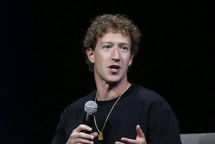 Mark Zuckerberg, chief executive officer of Meta, speaks during an appearance at SIGGRAPH 2024, the premier conference on computer graphics and interactive techniques, Monday, July 29, 2024