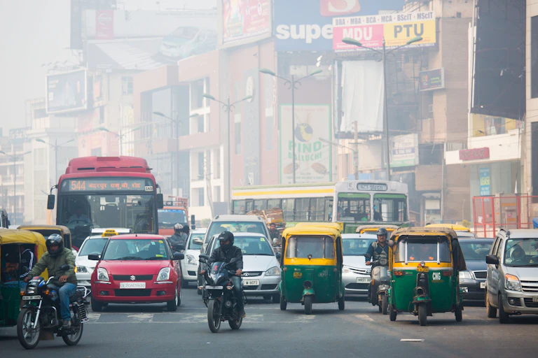 Air traffic pollution in Delhi, India.