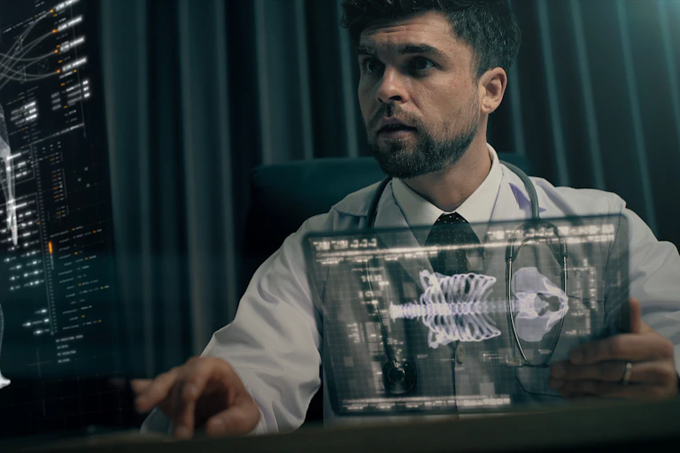 Un médecin utilise des technologies d'intelligence artificielle pour détecter des anomalies sur des radios.