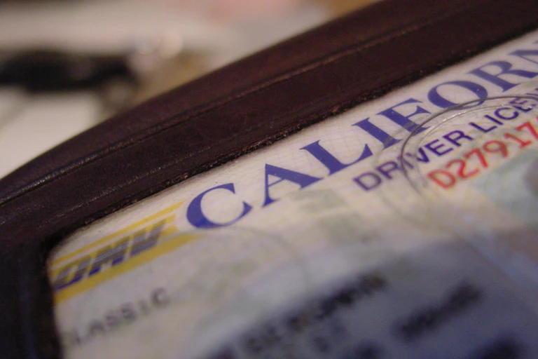A California driver's license is seen in close-up.