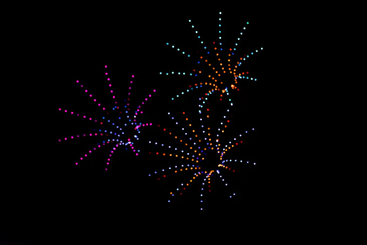 colourful drone display in dark night sky