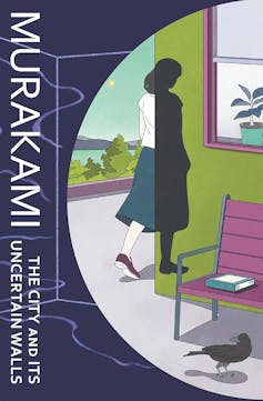 Book cover featuring woman walking behind a wall