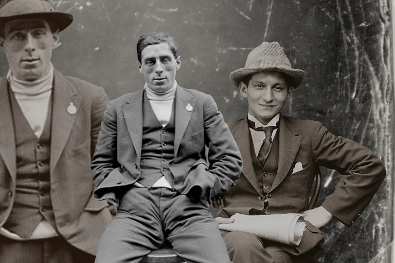 Sharples and Stirling pose for police mugshots in the 1920s