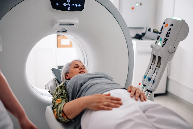 Woman undergoes a CT scan